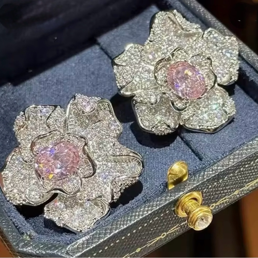 Elegant Silver and Pink Floral Earrings